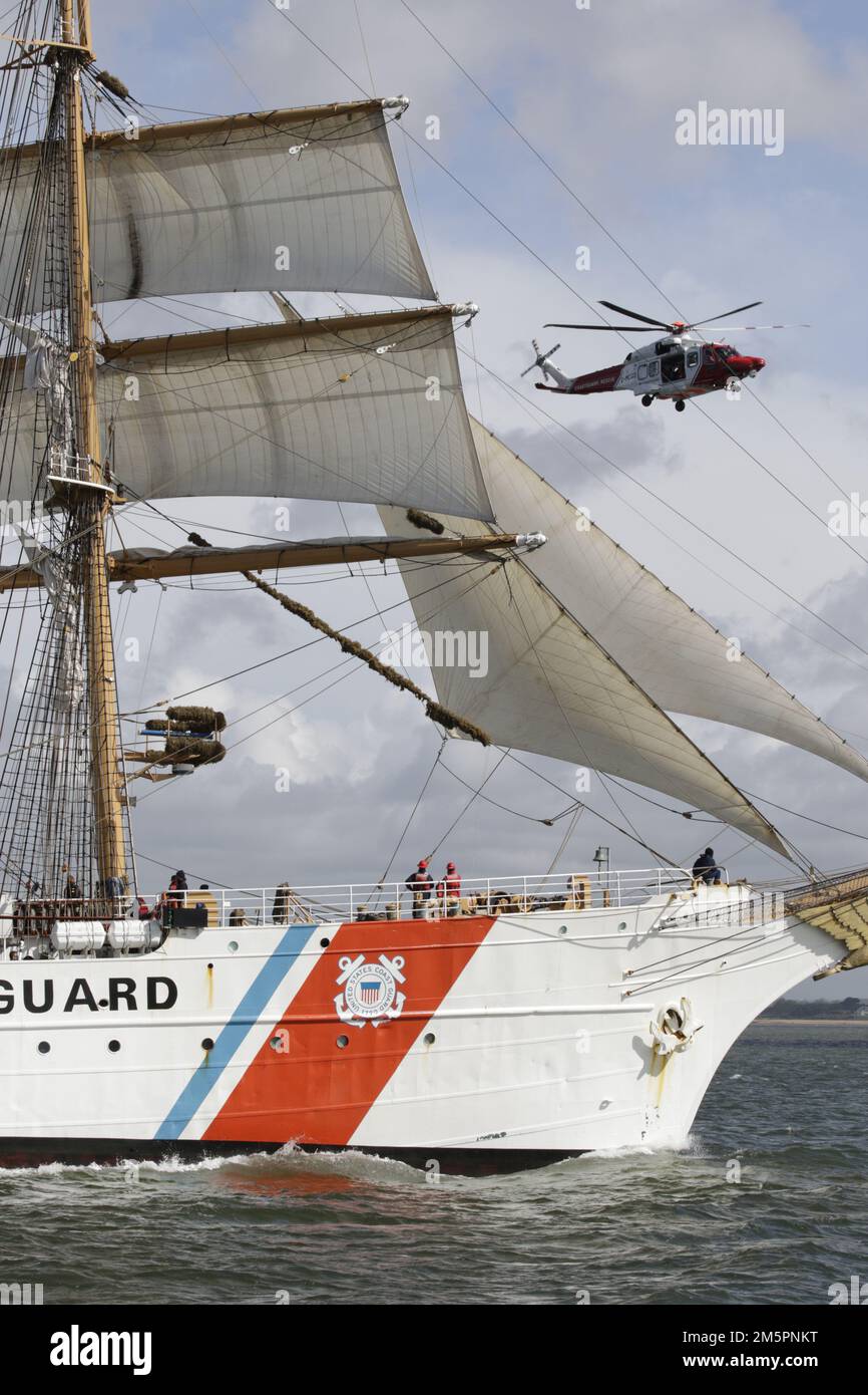 USCG Eagle at the start of the tall ships race after Sail Boston, 2017 Stock Photo