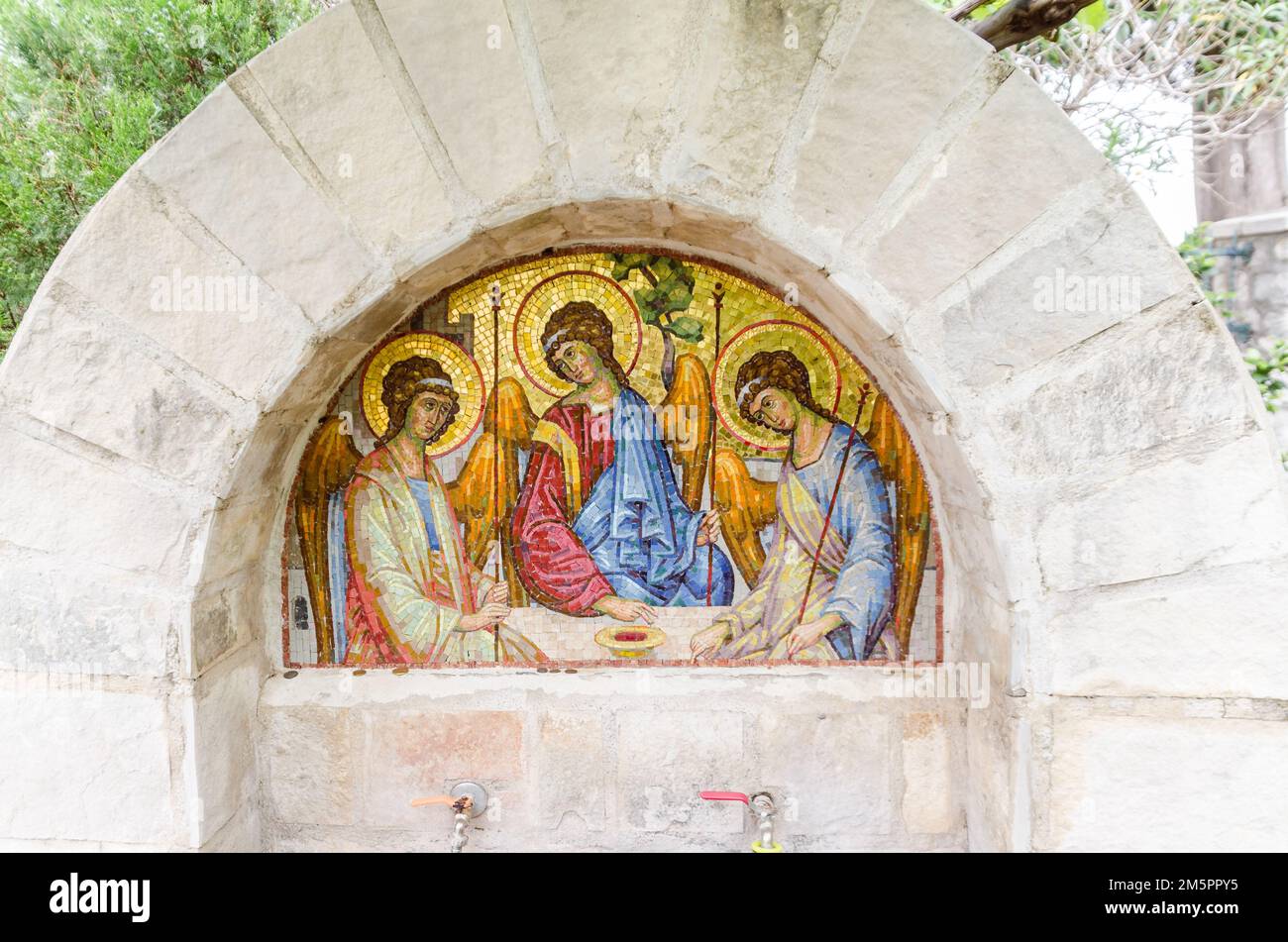 Mosaic at the Spring of Reževići Monastery, Montenegro Stock Photo