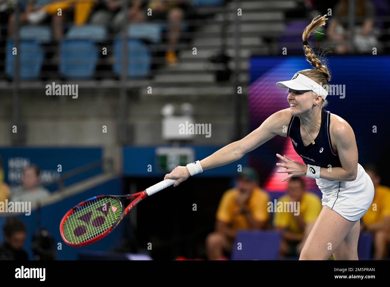 30th December 2022; Ken Rosewall Arena, Sydney, NSW, Australia: United Cup Tennis, Day 2, Australia versus Great Britain; Harriet Dart of Great Britain serves to Maddison Inglis of Australia Stock Photo