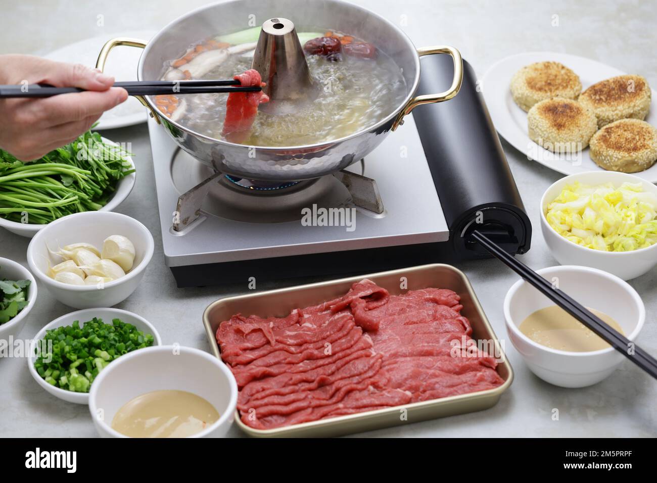 Beijing Shuan yang rou, Chinese hot pot lamb shabu shabu Stock Photo
