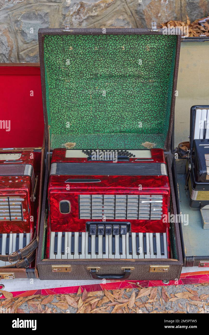 Red Piano Accordion Musical Instrument in Open Case Stock Photo Alamy
