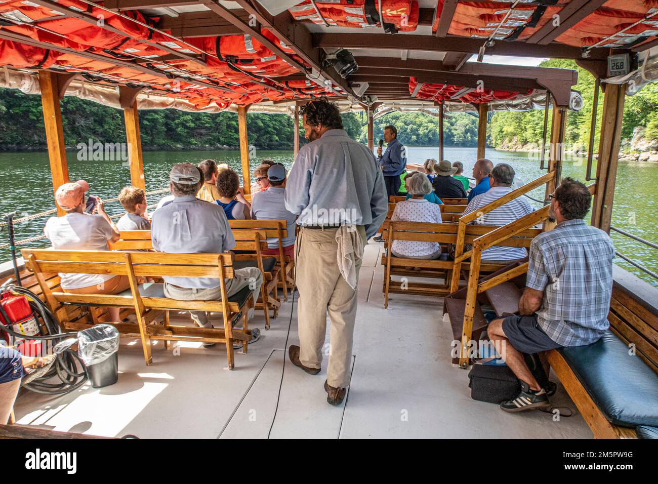 People on a boat cruise on the Connecticut River in Turners Falls