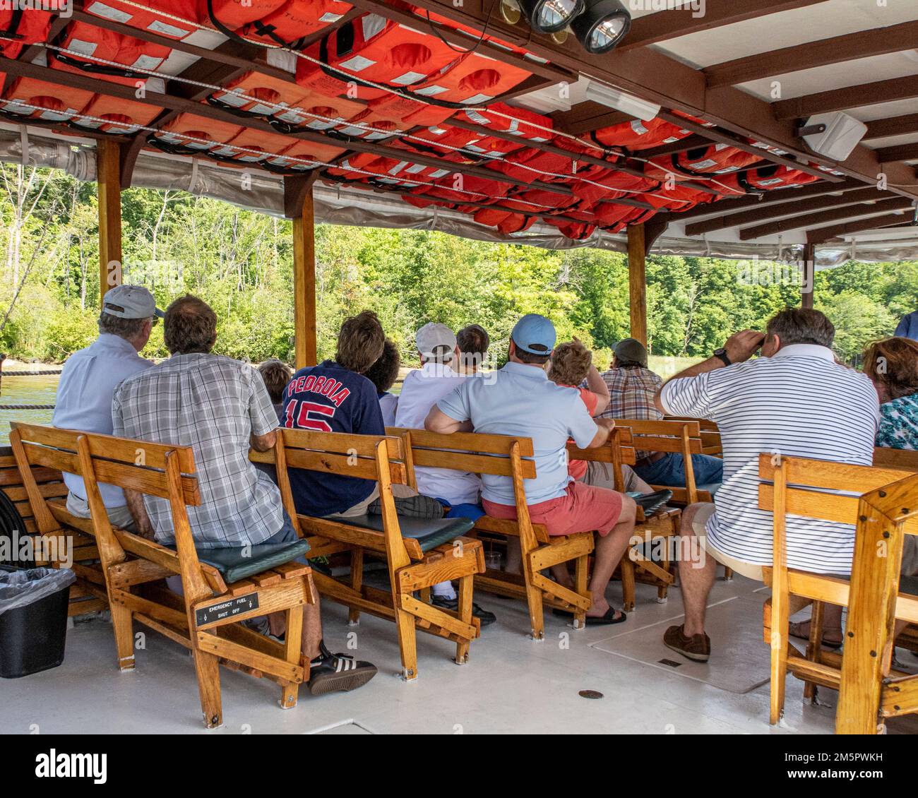 People on a boat cruise on the Connecticut River in Turners Falls