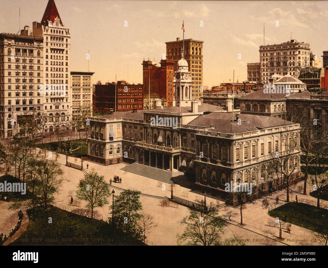 The City Hall, New York City, USA, c 1900 - Detroit Publishing Co - Photochrom print Stock Photo