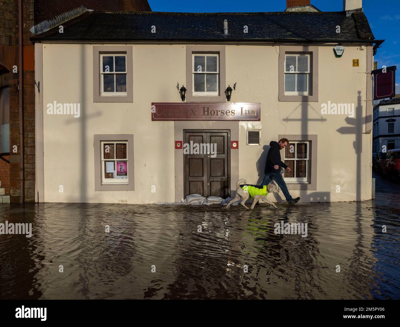 Flooded roads in Whitesands, Dumfries. An amber weather warning of