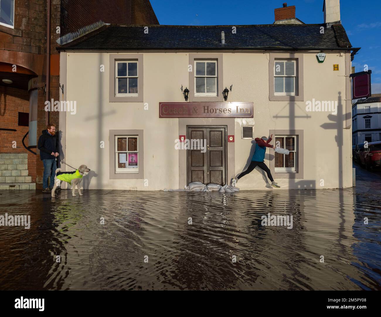 Flooded roads in Whitesands, Dumfries. An amber weather warning of