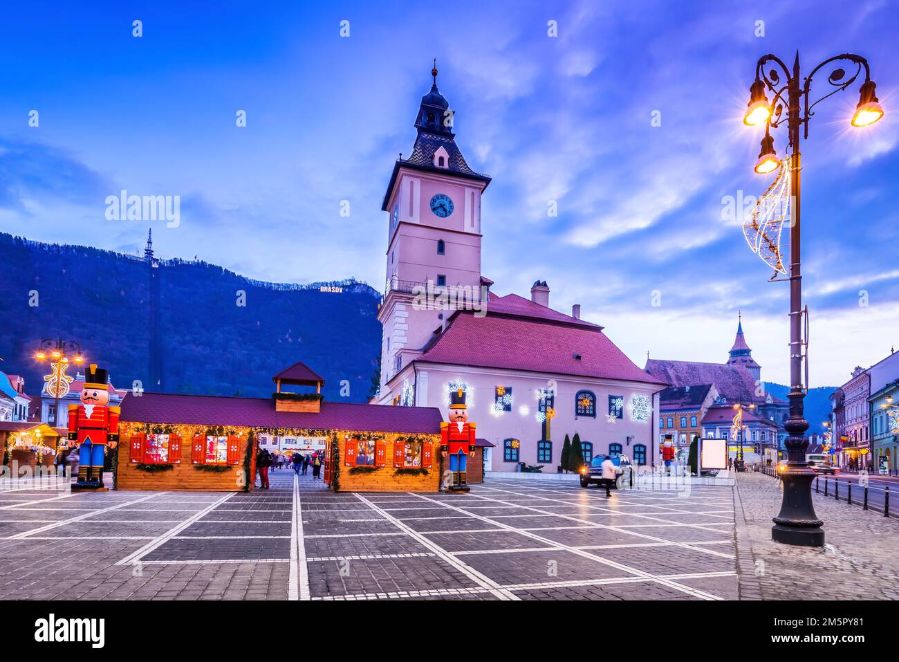 Brasov, Romania - December 2019:  Christmas Market Brasov, famous city of Transylvania in Eastern Europe Stock Photo