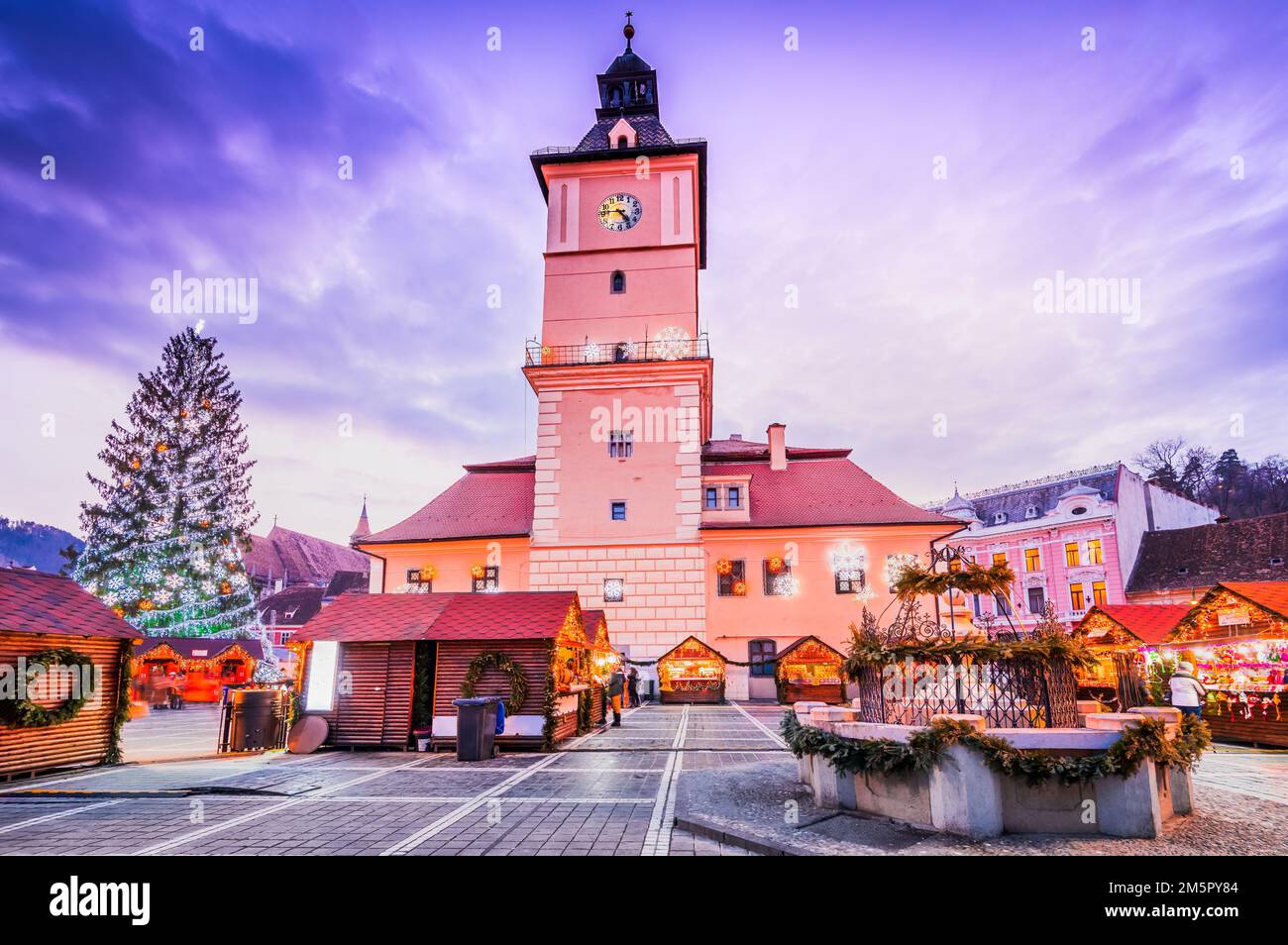 Brasov, Romania, Christmas Market in famous city of Transylvania, winter travel background Stock Photo