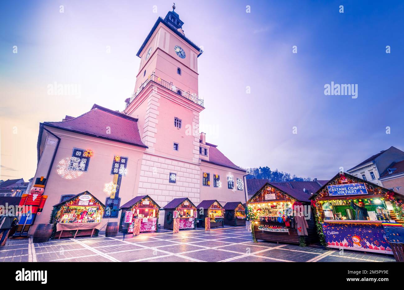 Brasov, Romania, Christmas Market in famous city of Transylvania, winter travel background Stock Photo