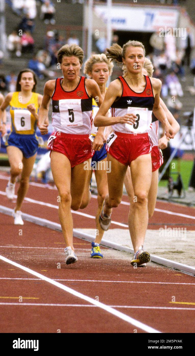 GRETE WAITZ and INGRID KRISTIANSEN two of Norway´s most famous long distance runner at Bislet in Oslo on a gala at 10,000m Stock Photo