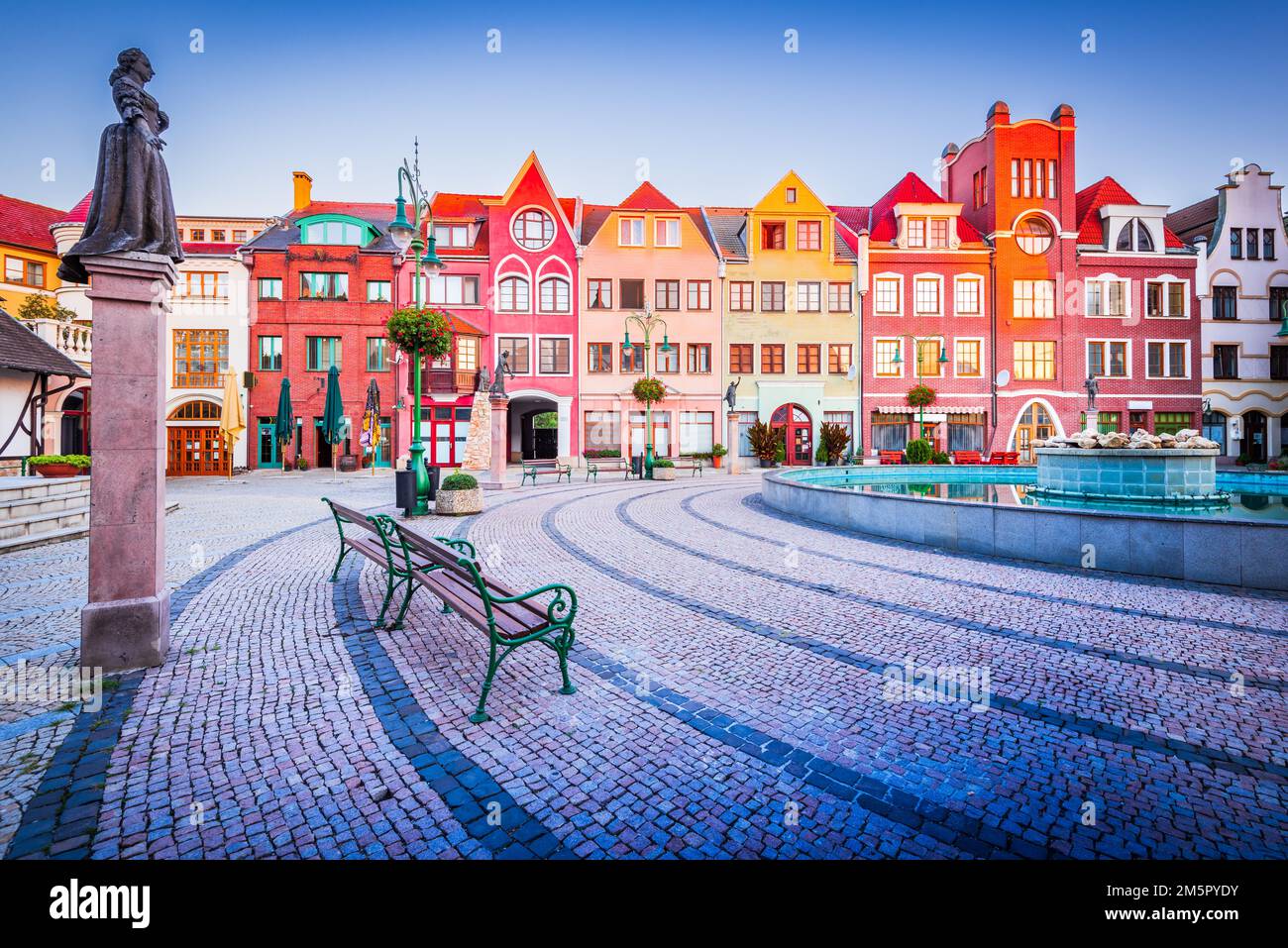 Komarno, Slovakia. Morning twilght with Courtyard of Europe, historical