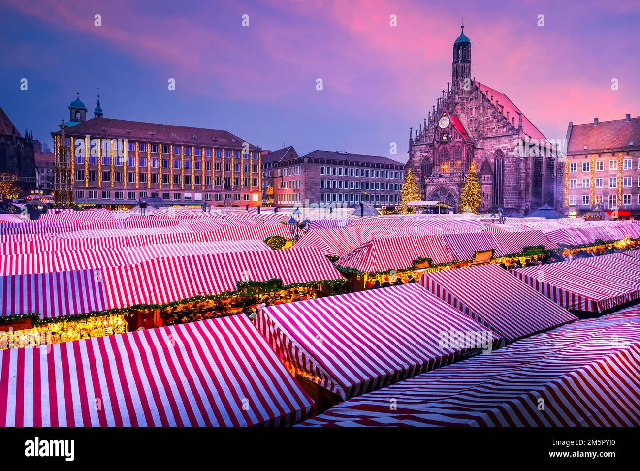 Nuremberg, Germany. Christkindlesmarkt one of the oldest Christmas markets, famous Bavaria touristic background. Stock Photo