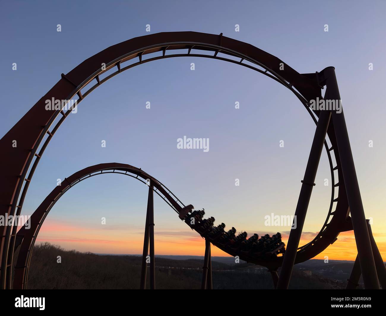 Sunset Behind Wildfire Roller Coaster At Silver Dollar City, Branson ...