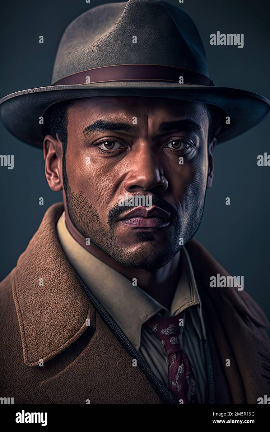 Black African American Police Private Detective Man On The Job With A