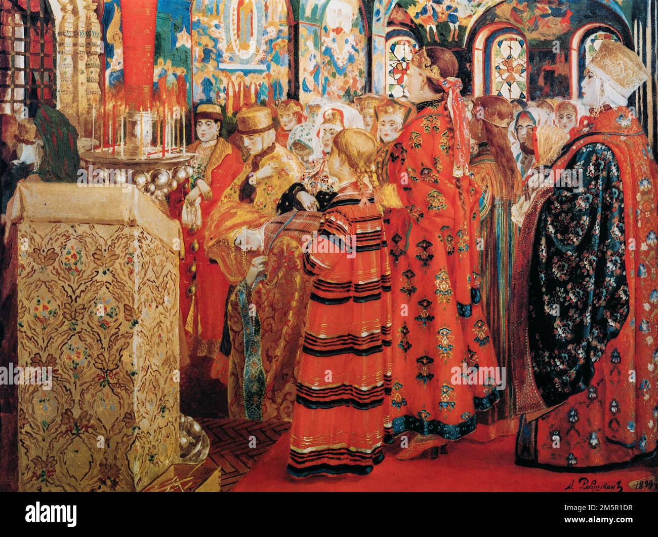 Painting By Russian Artist Andrei Ryabushkin, Russian Women Of 17th Century In Church. Andrei Ryabushkin Was Russian Painter. His Major Works Were Dev Stock Photo
