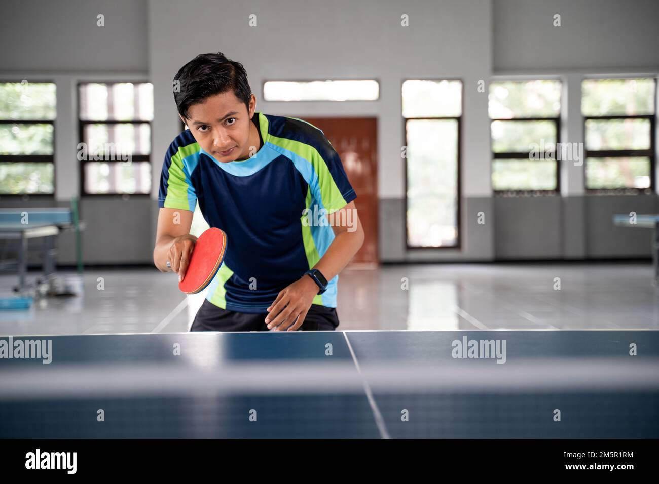 male player in a position ready to receive the ball Stock Photo