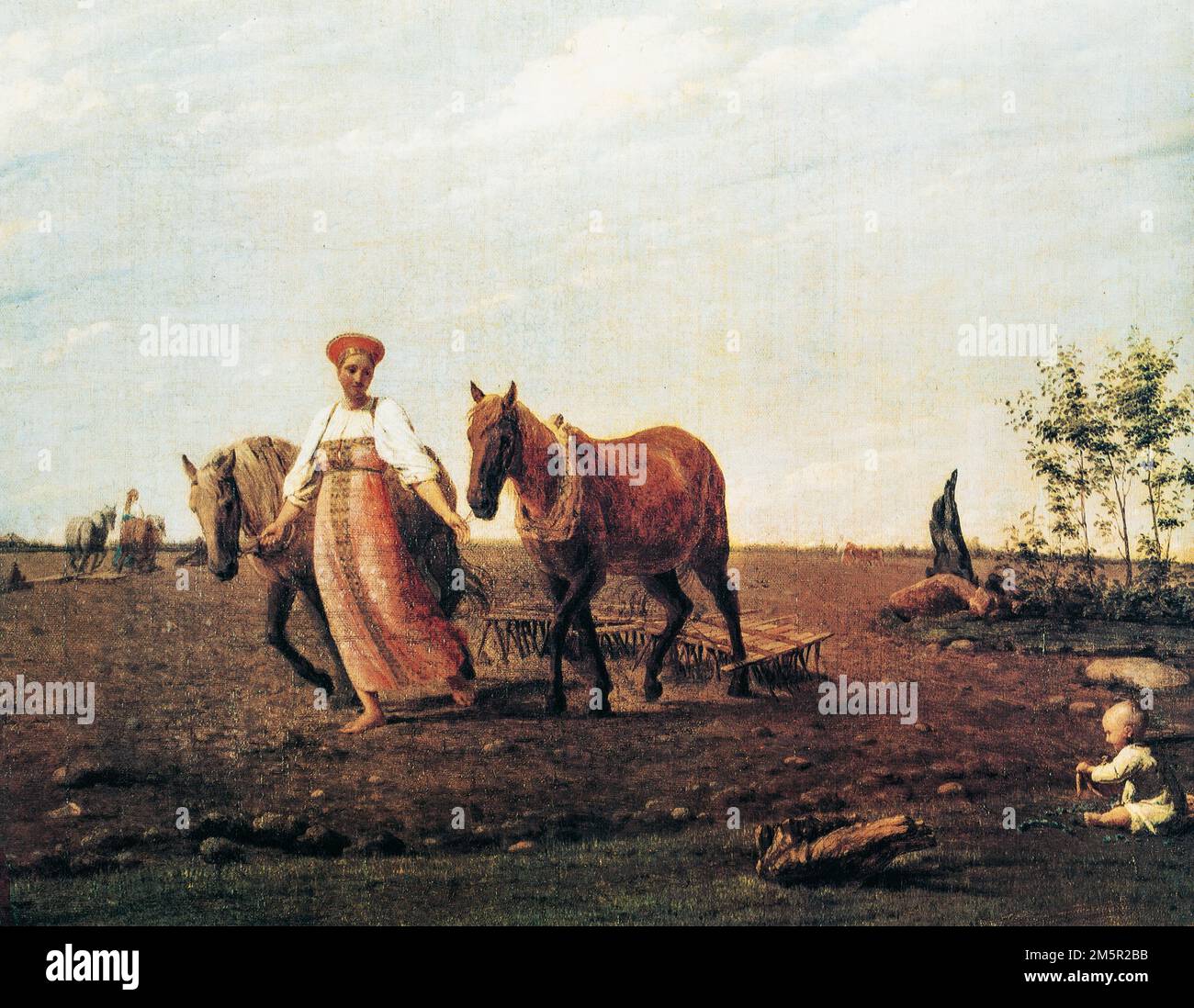 Painting By Russian Alexey Venetsianov, In Ploughed Field: Spring. Was A Russian Painter, Renowned For His Paintings Devoted To Peasant Life And Ordin Stock Photo