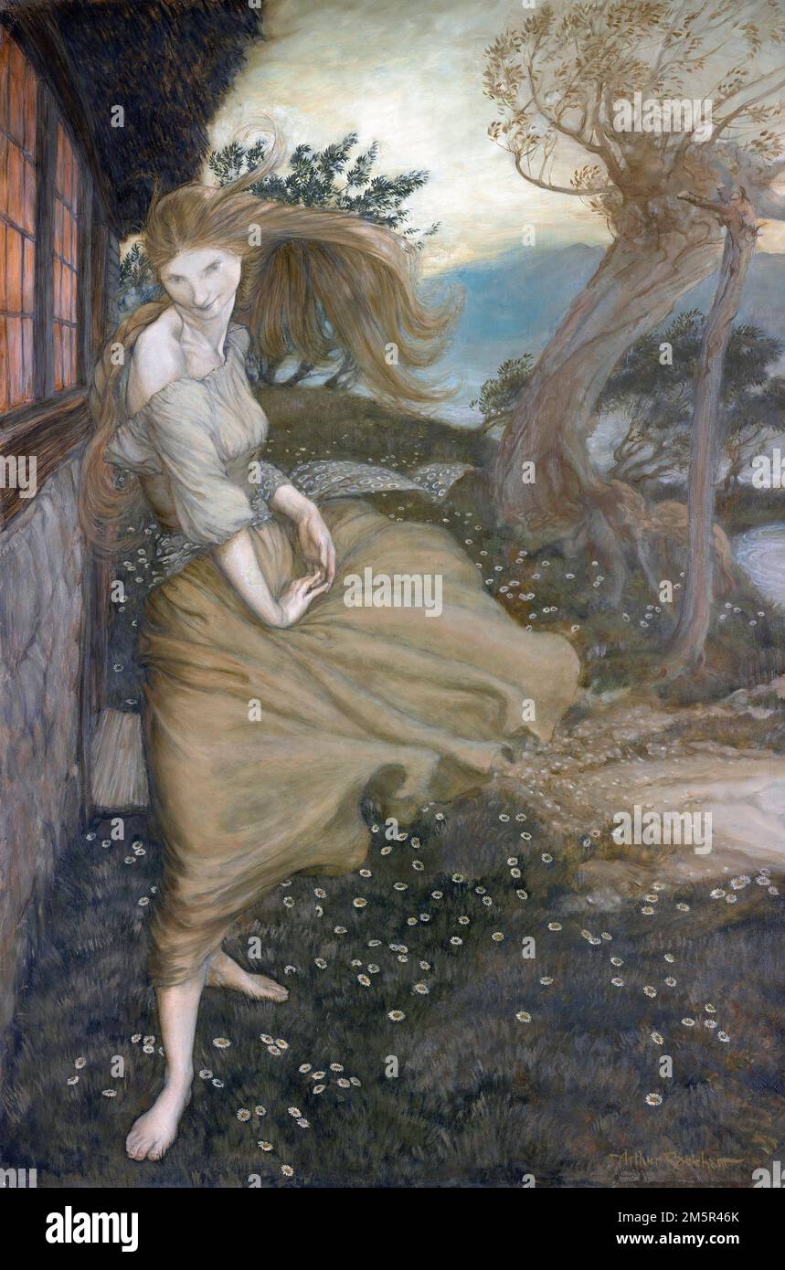 Undine at the Window by Arthur Rackham (1867-1939), tempera and oil on canvas, 1915 Stock Photo