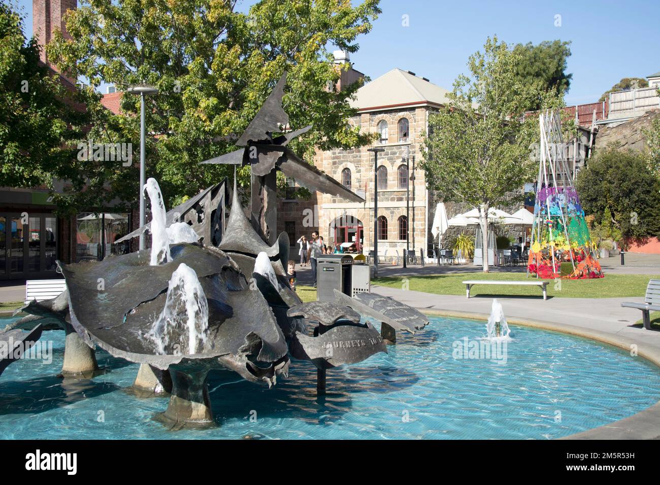 The Tasman Fountain in the harbour area at Hobart, the capital of Tasmania. Journeys to the Southland. Sculptor Stephen Walker 1979 Stock Photo