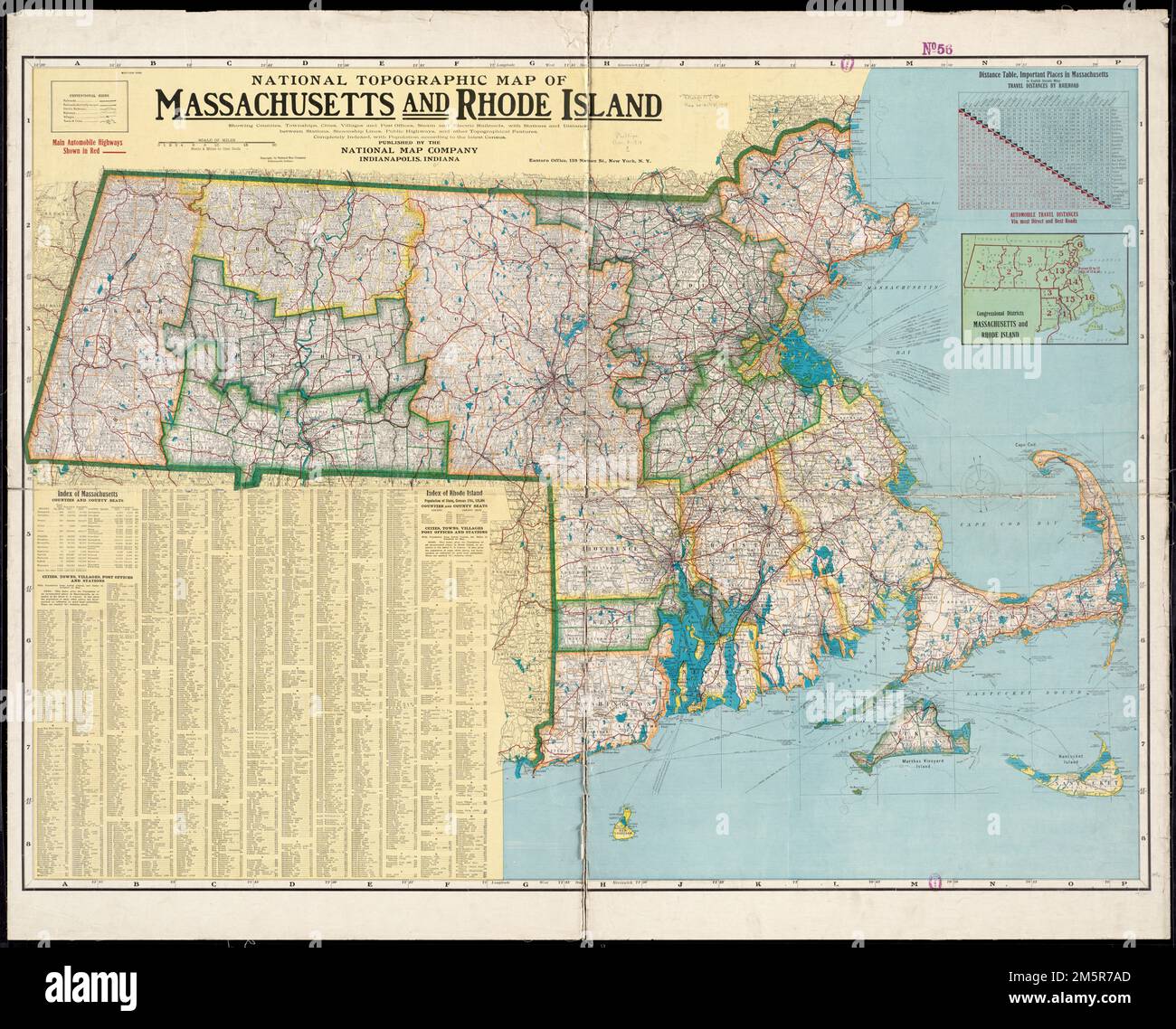 National topographic map of Massachusetts and Rhode Island showing