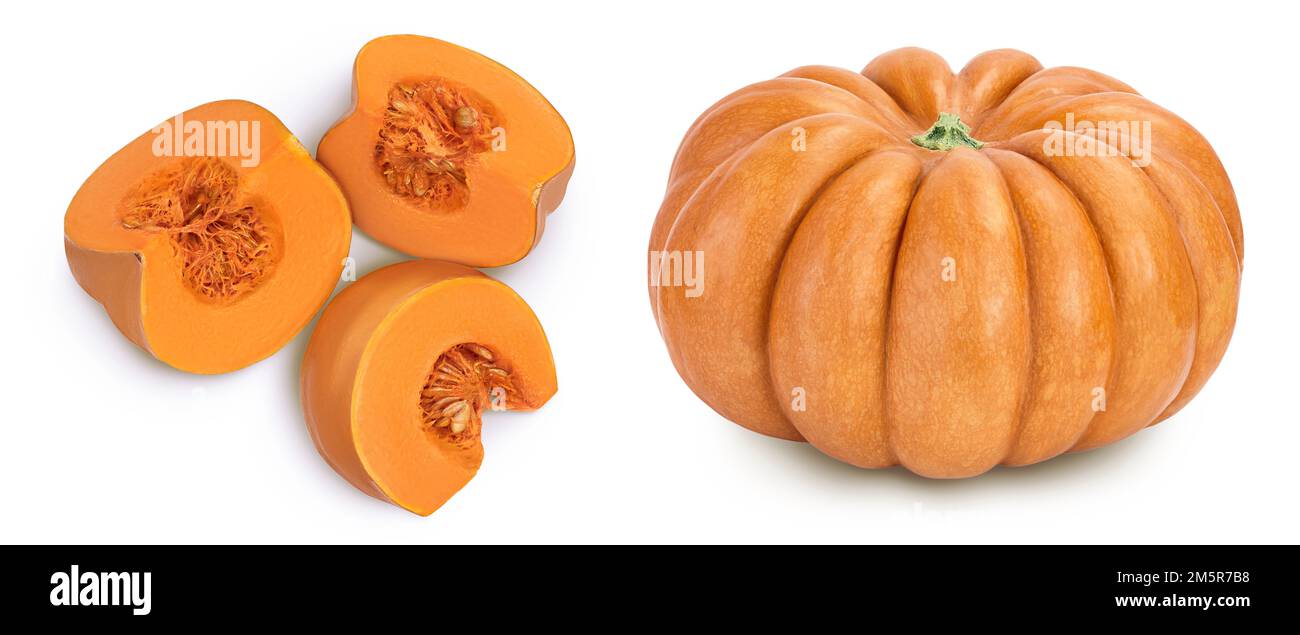 Fresh orange pumpkin isolated on white background with full depth of ...