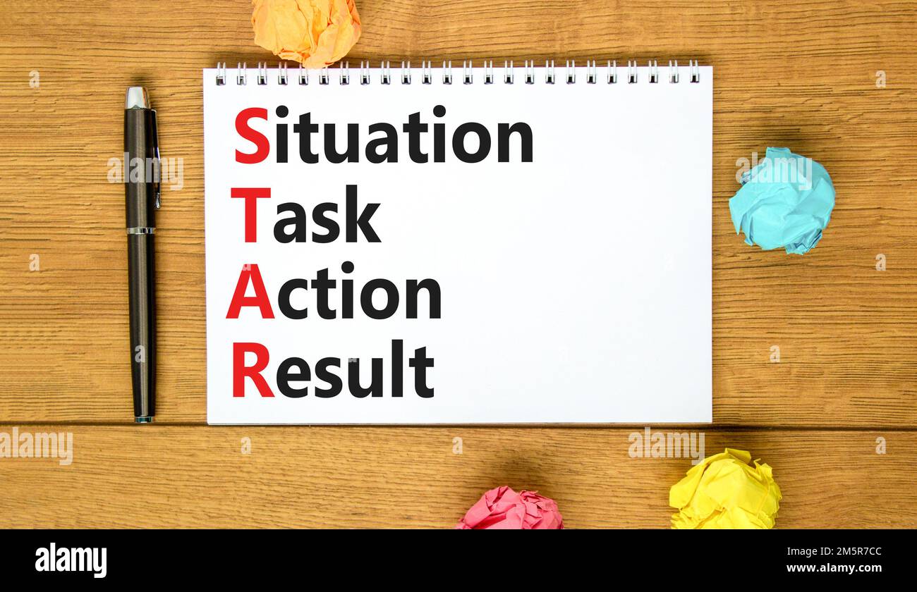 STAR situation task action result symbol. Concept words STAR situation ...