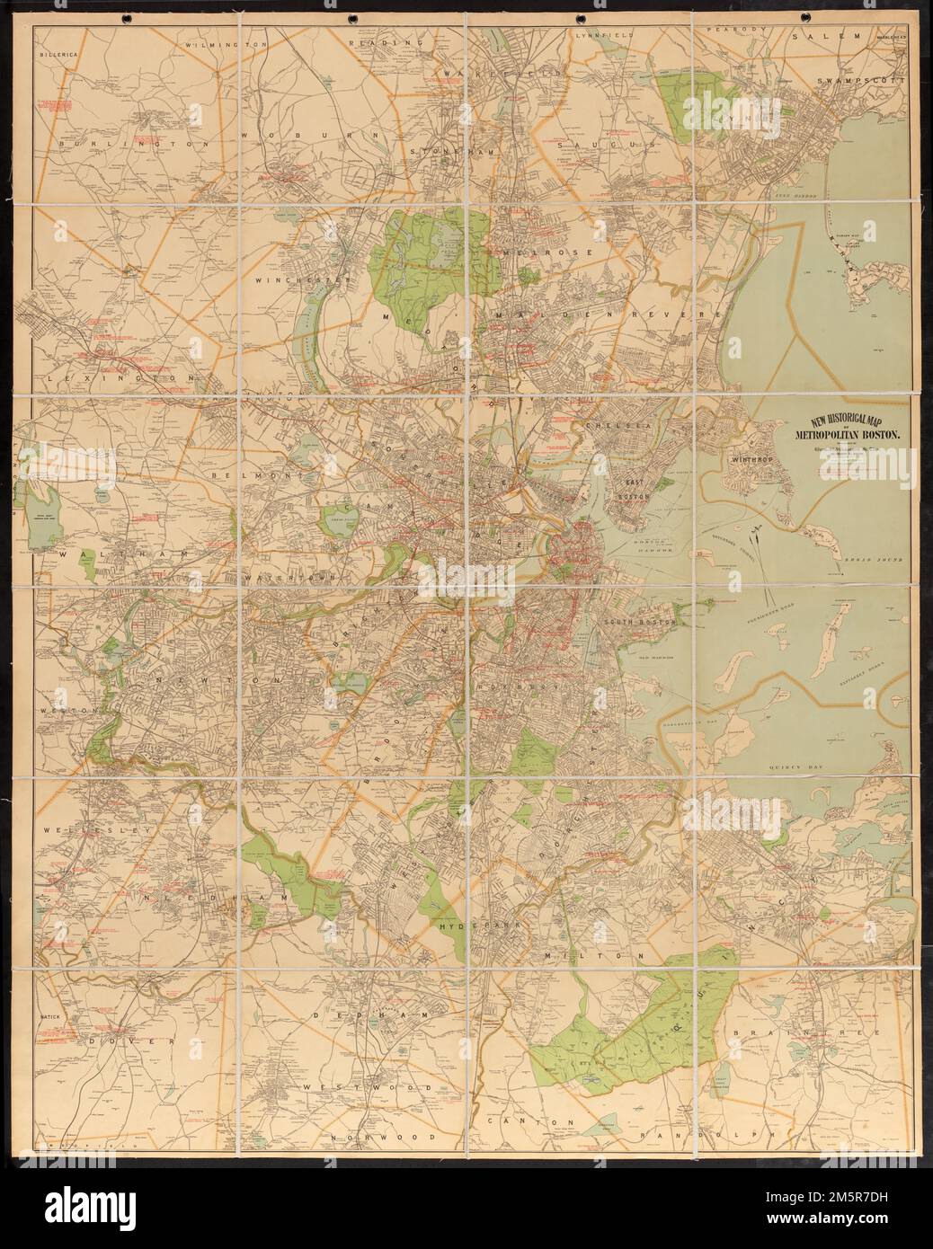 New historical map of metropolitan Boston. Oriented with north towards 