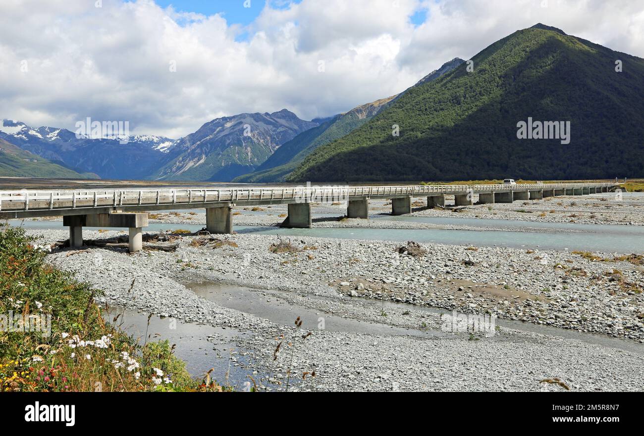 Waimakariri river bridge New Zealand Stock Photo Alamy