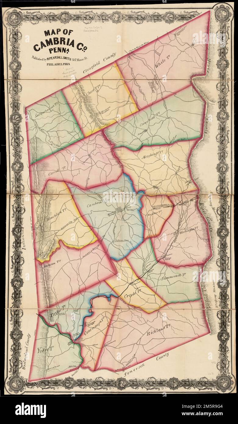 Map of Cambria Co., Penna. Relief shown by hachures. Oriented with