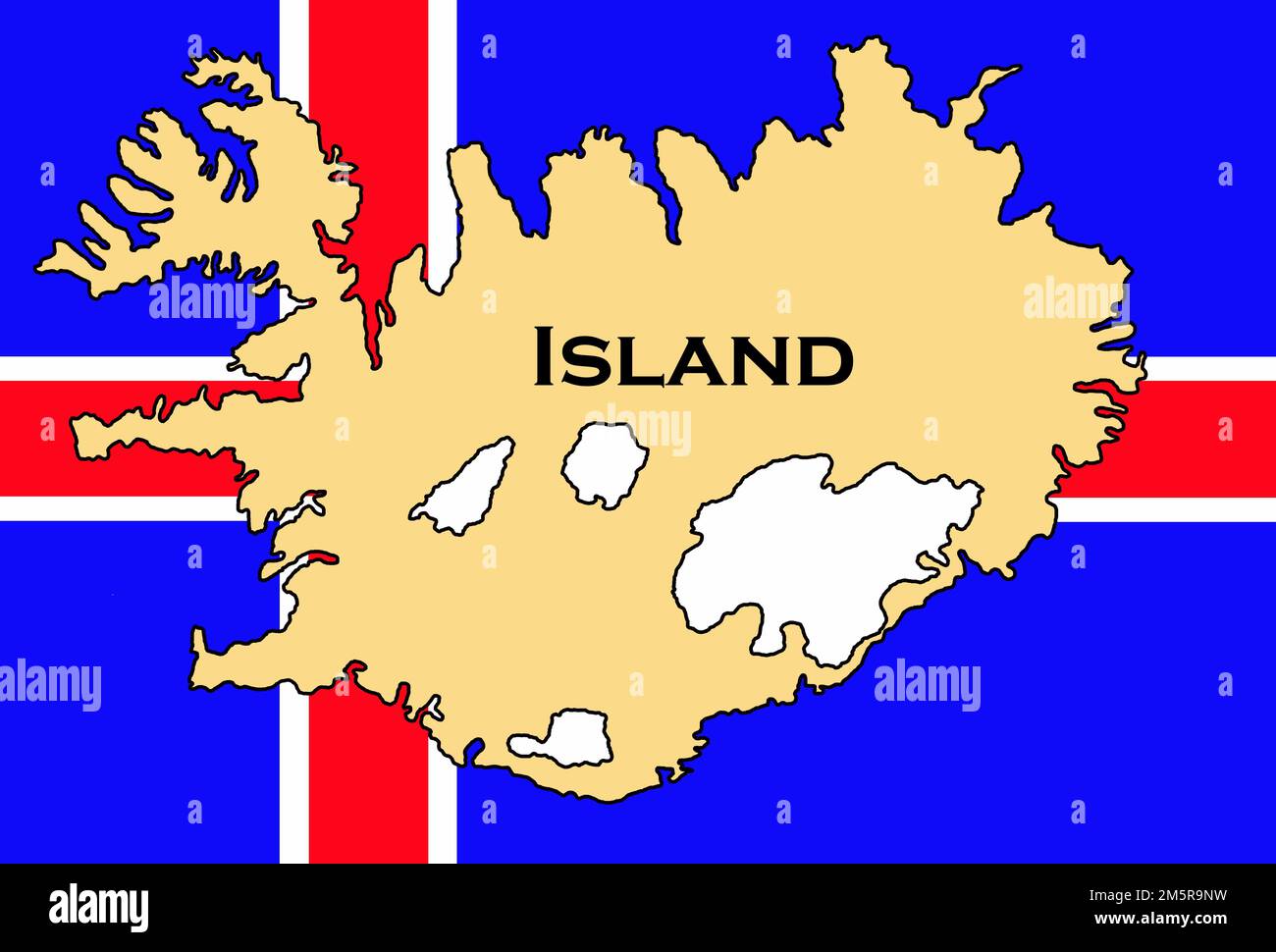 Flagge von Island / flag of iceland / Flagge von Island mit Landkarte / iceland flag with map Stock Photo