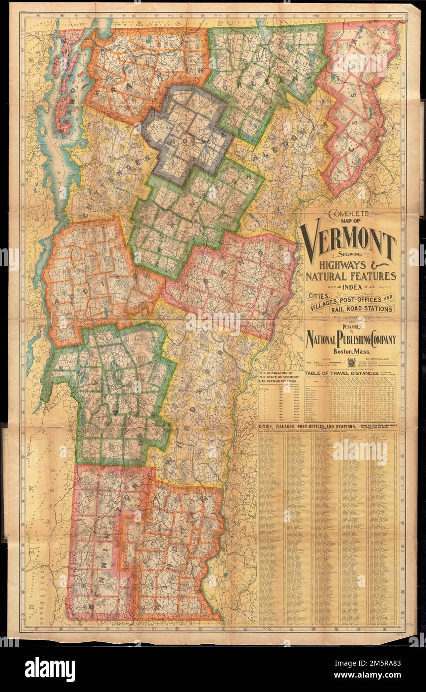 Complete map of Vermont showing highways & natural features with an