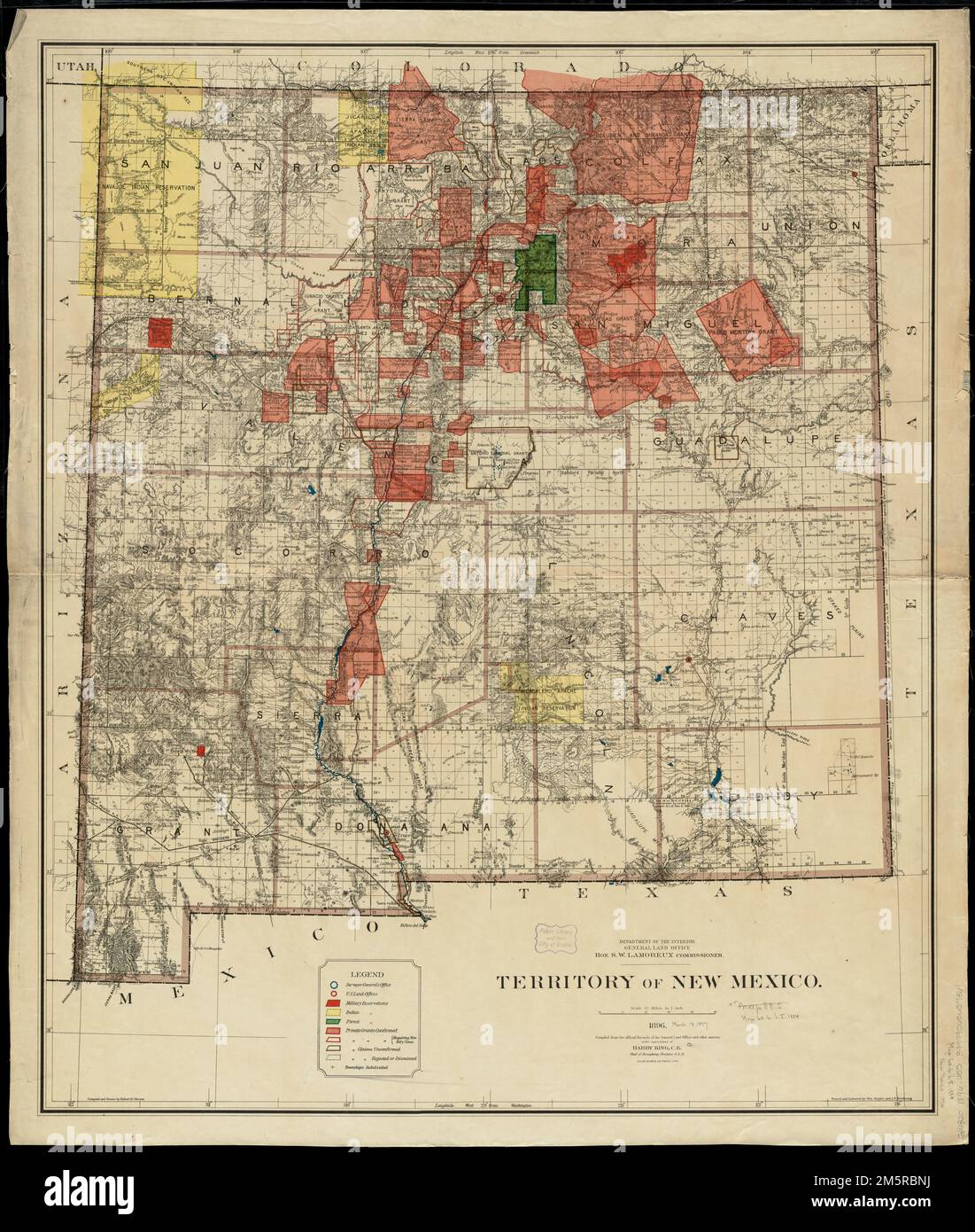 Territory of New Mexico. Relief shown by hachures. Shows township grid