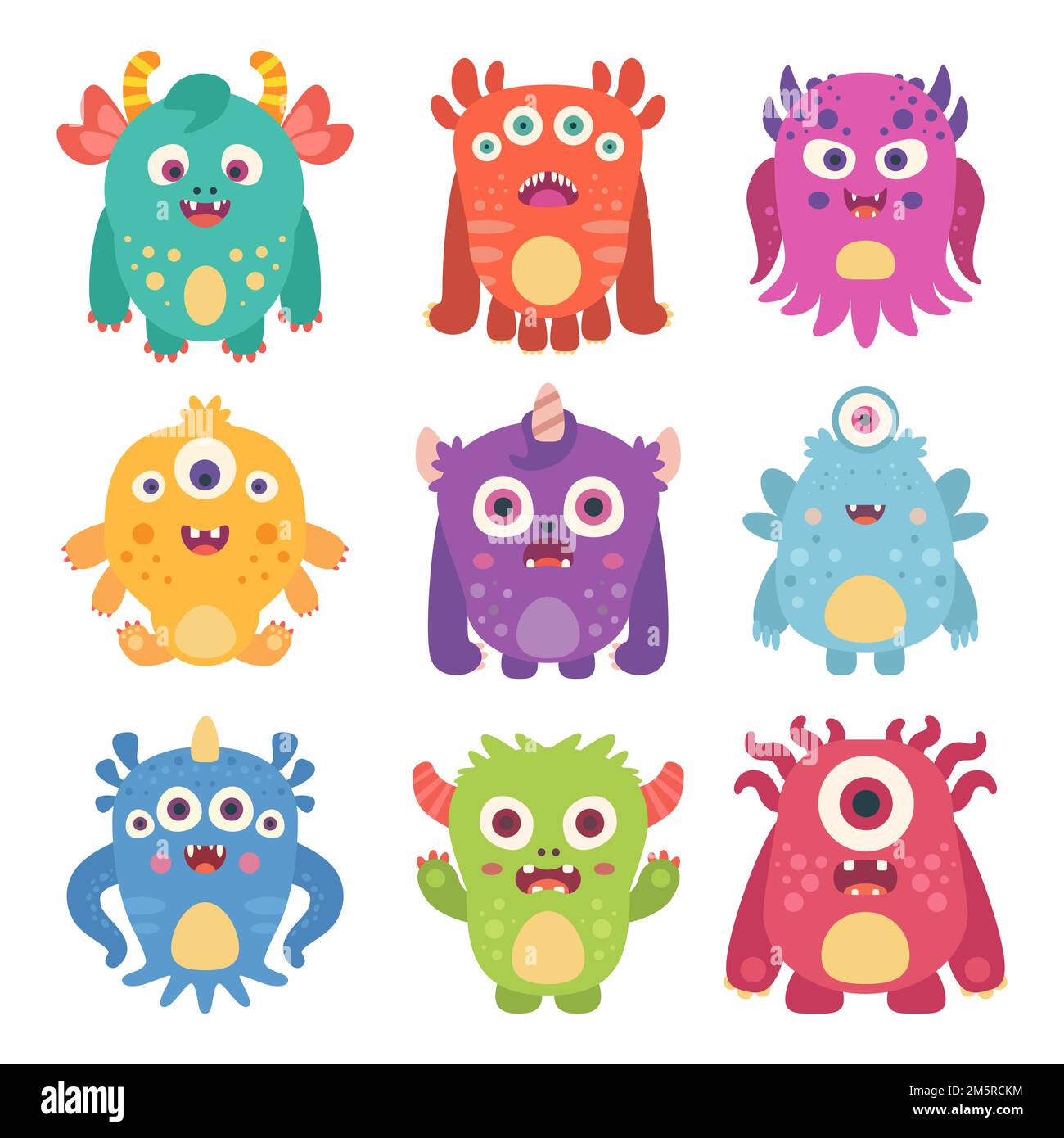Set of funny cartoon monsters. Vector illustration Stock Vector