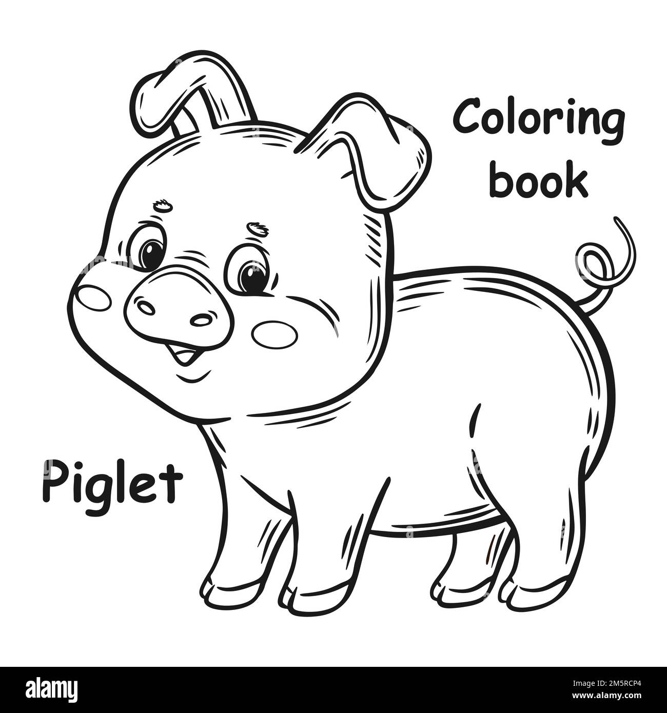Cute pig piglet coloring book page. Funny farm baby piggy animal character. Children education game. Outline kid preschool colouring worksheet. Vector Stock Vector