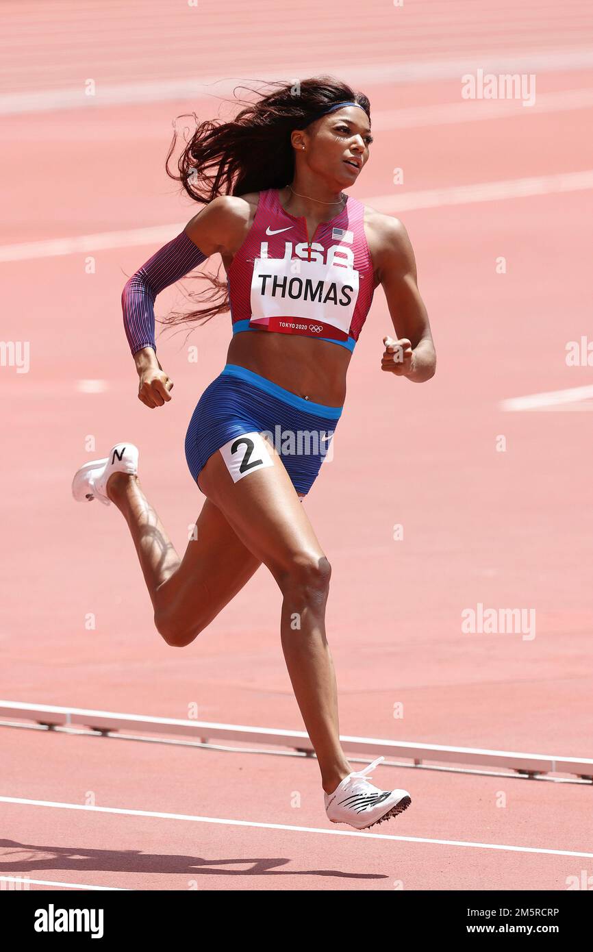 Gabrielle Thomas (USA) competing in the Women's 200 metres at the 2020