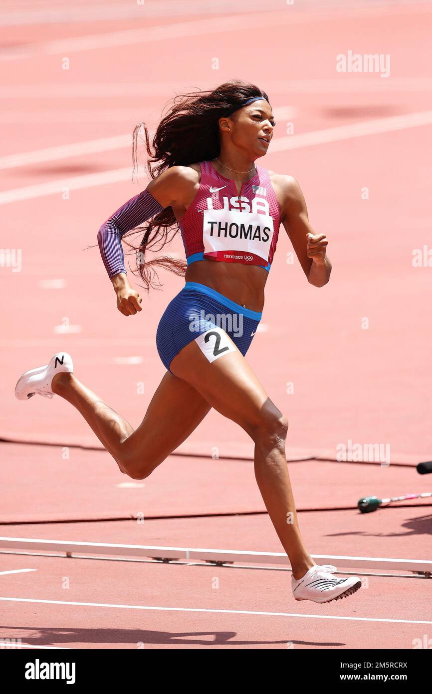 Gabrielle Thomas (USA) competing in the Women's 200 metres at the 2020