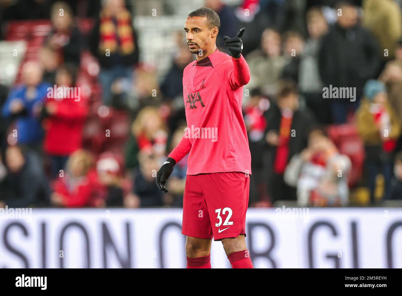 Joel Matip #32 of Liverpool during the pre-game warmup ahead of the Premier League match Liverpool vs Leicester City at Anfield, Liverpool, United Kingdom, 30th December 2022  (Photo by Mark Cosgrove/News Images) Stock Photo
