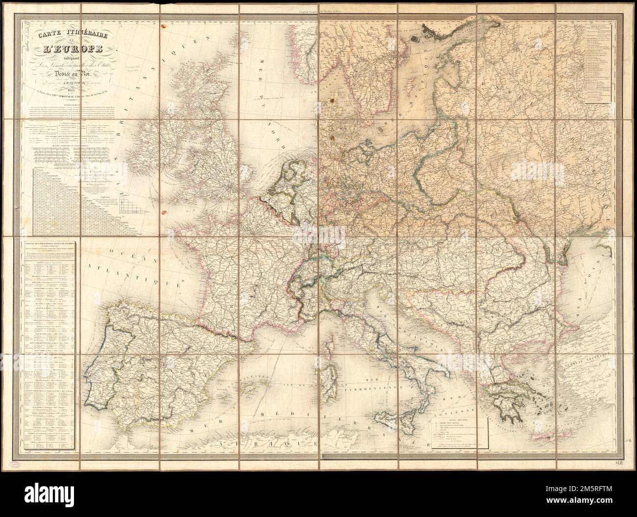 Carte itinéraire de l'Europe indiquant les limites actuelles des etats ...