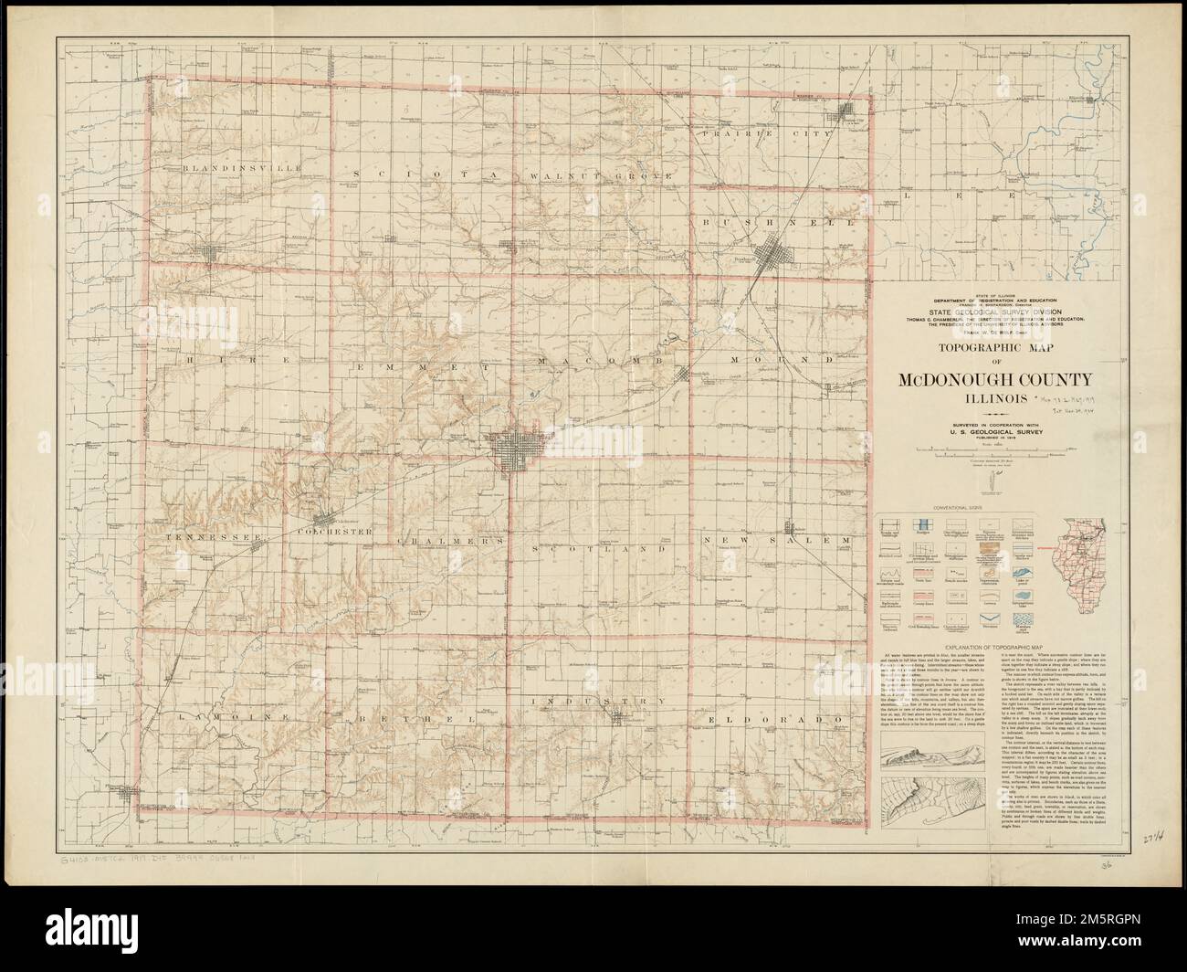 Topographic map of McDonough County, Illinois. Relief shown by contours ...