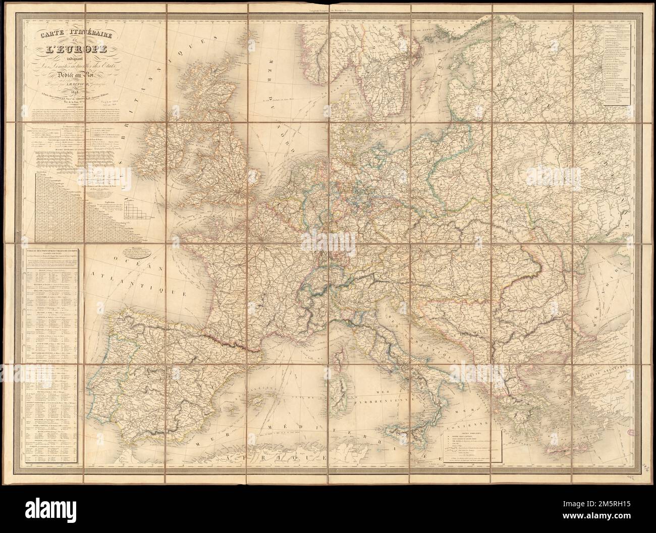 Carte itinéraire de l'Europe indiquant les limites actuelles des etats ...