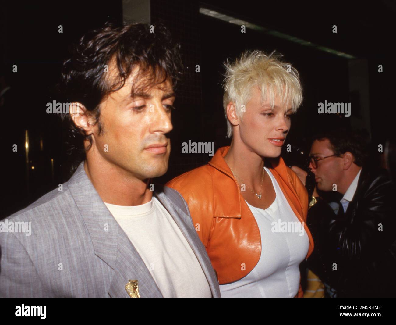 Sylvester Stallone and  Brigitte Nielsen at Nicky Blair's Restaurant in Hollywood, California on June 25, 1987 Credit: Ralph Dominguez/MediaPunch Stock Photo