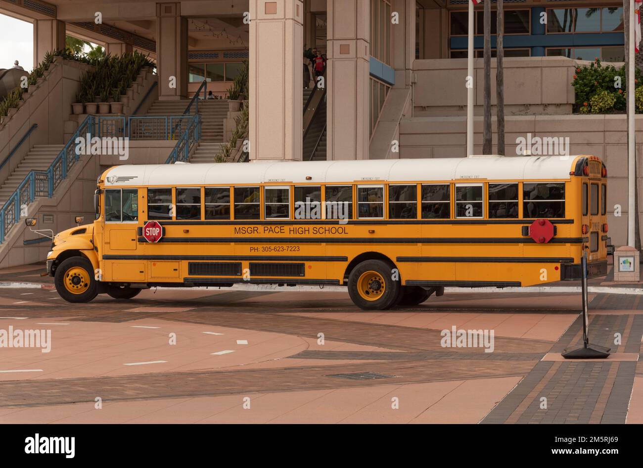 Tampa, Florida, USA. 2022. An American yellow school bus parked
