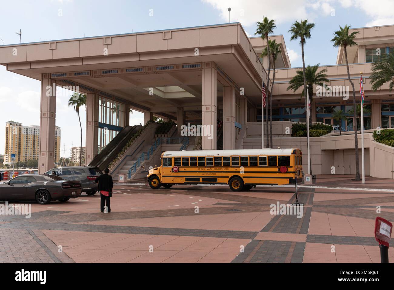 Tampa, Florida, USA. 2022. An American yellow school bus parked