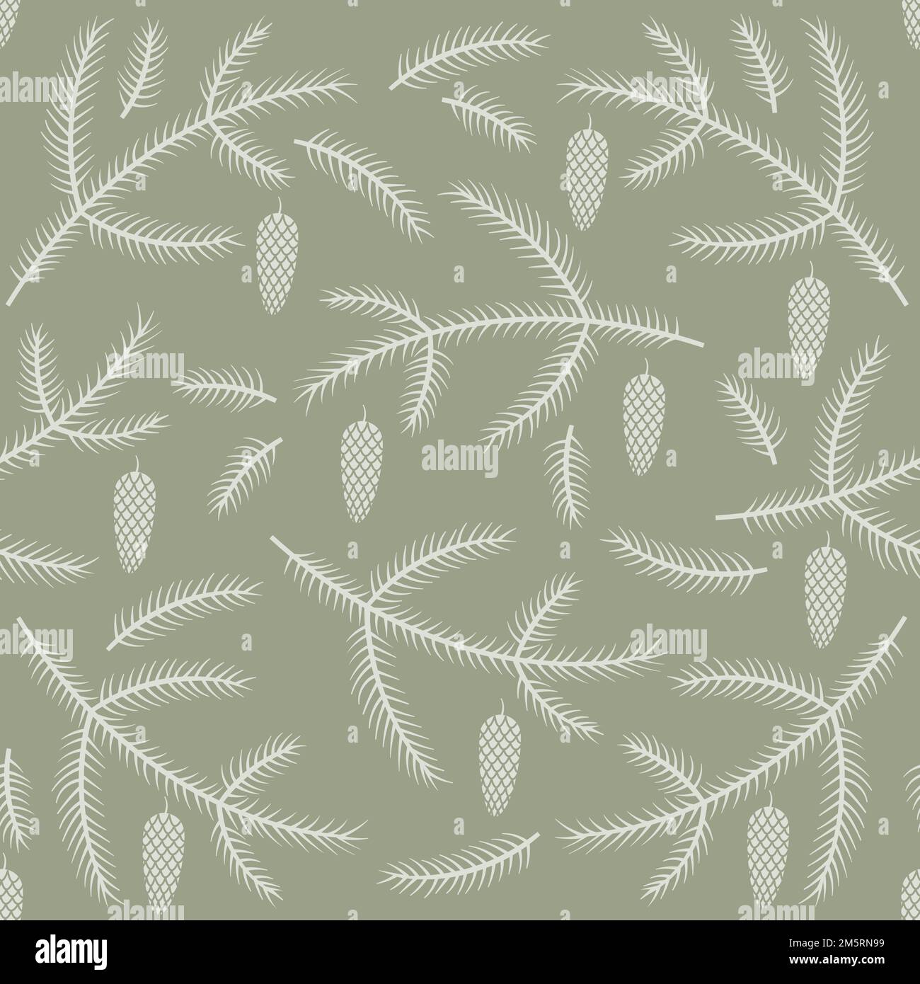 Seamless pattern with conifer branches and cones. Stock Vector