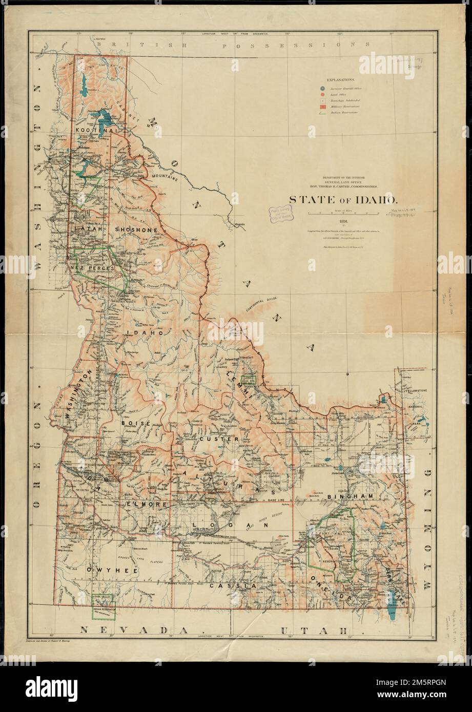 State of Idaho. Shows townships, counties, and Indian and military