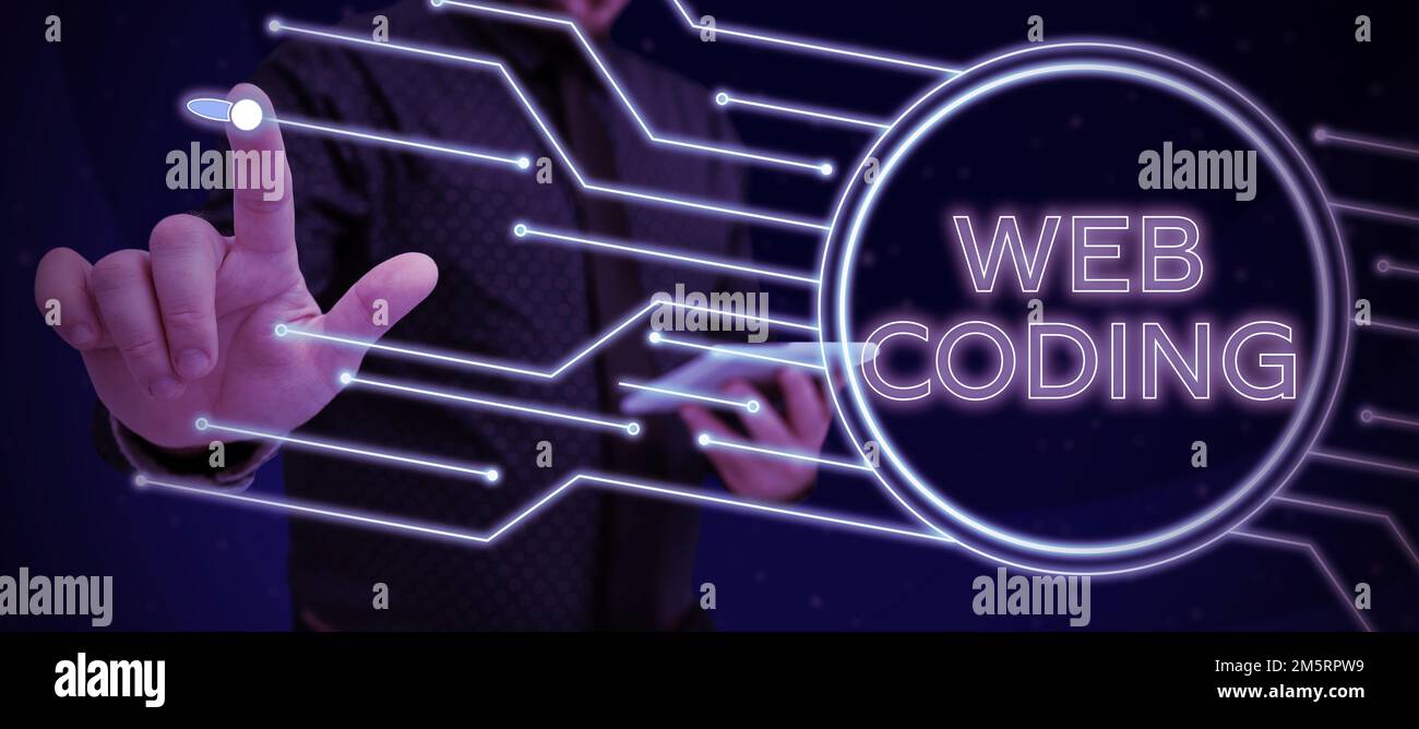 Sign displaying Web Coding. Word for work involved in developing a web site for the Internet Stock Photo