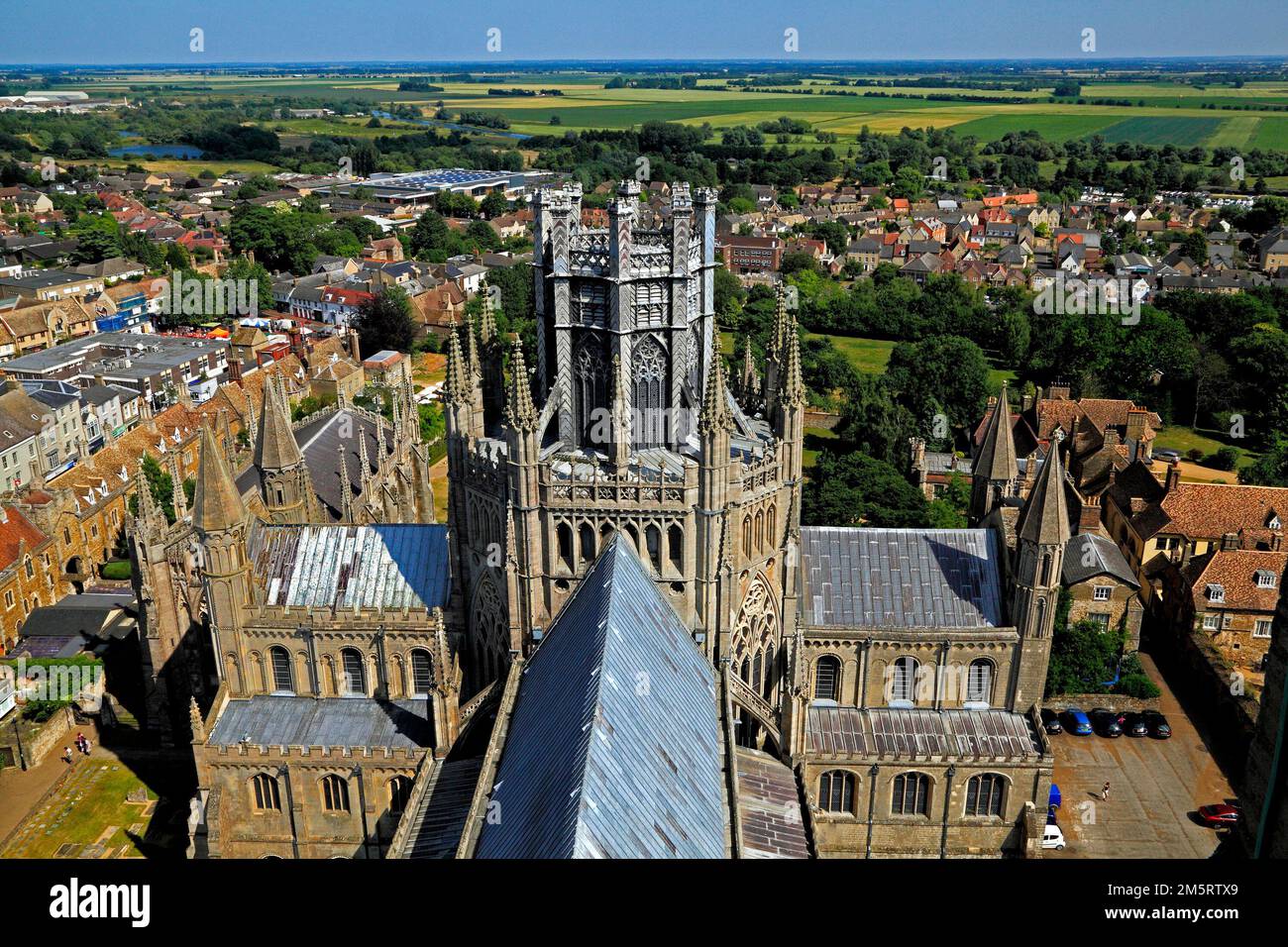 Ely Cathedral, Octagon, Lantern, tower, and City from West Tower, Cambridgeshire, England, UK Stock Photo