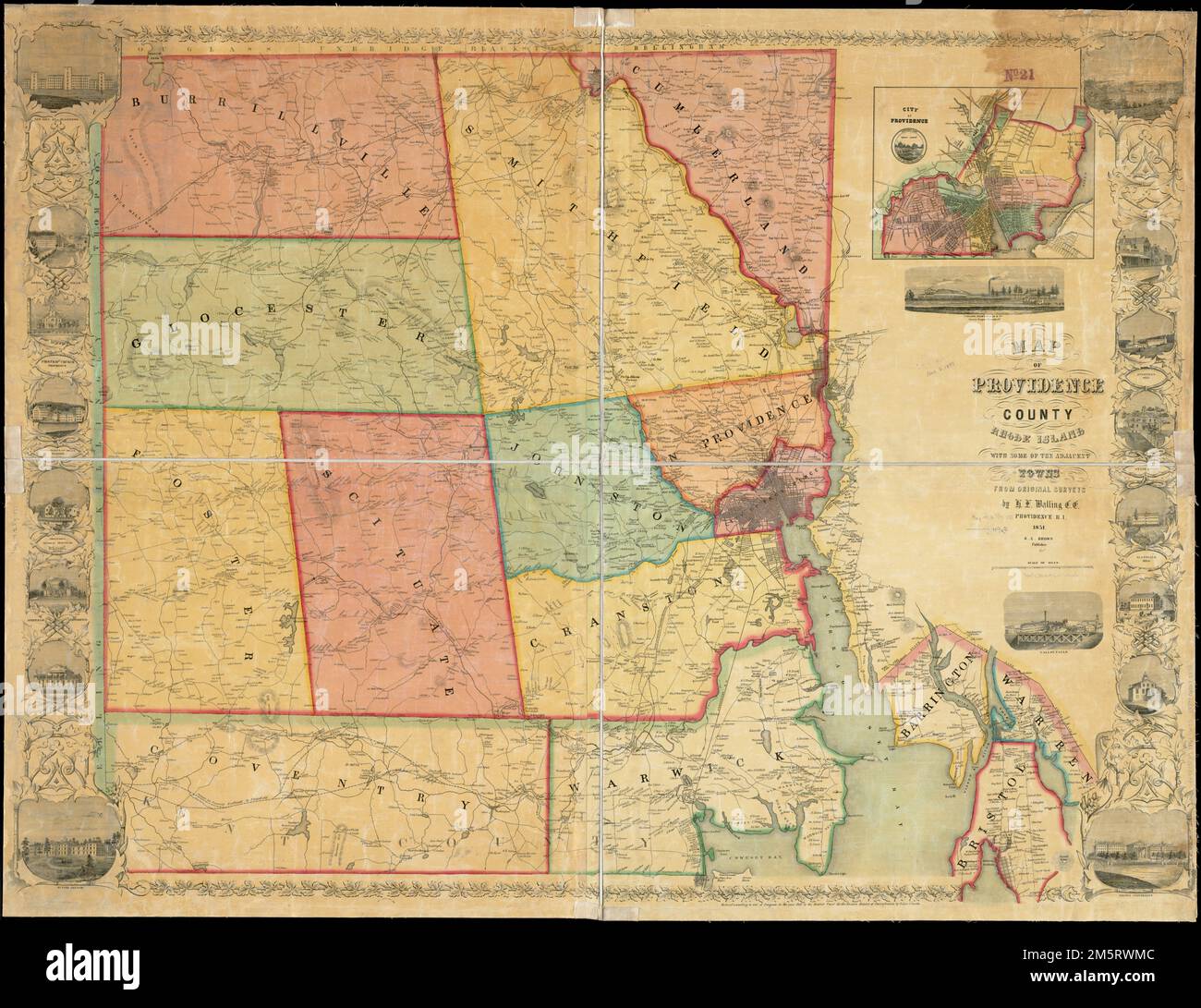 Map of Providence County, Rhode Island, with some of the adjacent towns