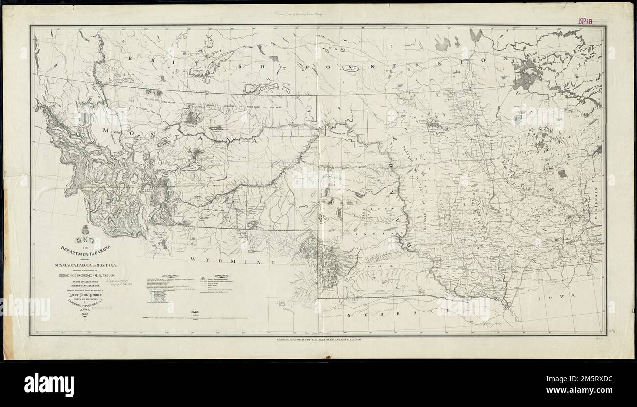 Map of the Department of Dakota including Minnesota, Dakota and Montana. Shows military posts