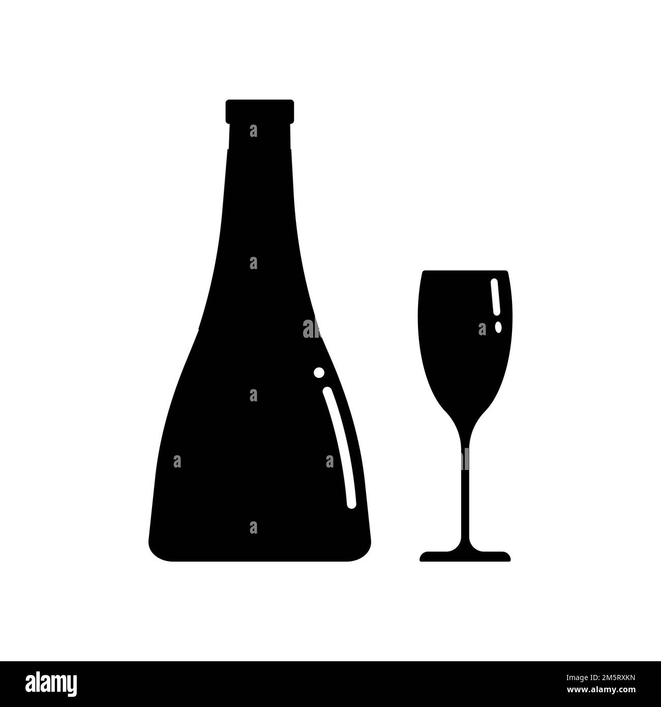 Set of alcohol bottle and glass silhouettes. Vector clip art isolate on white. Simple minimalist illustration in black color Stock Vector